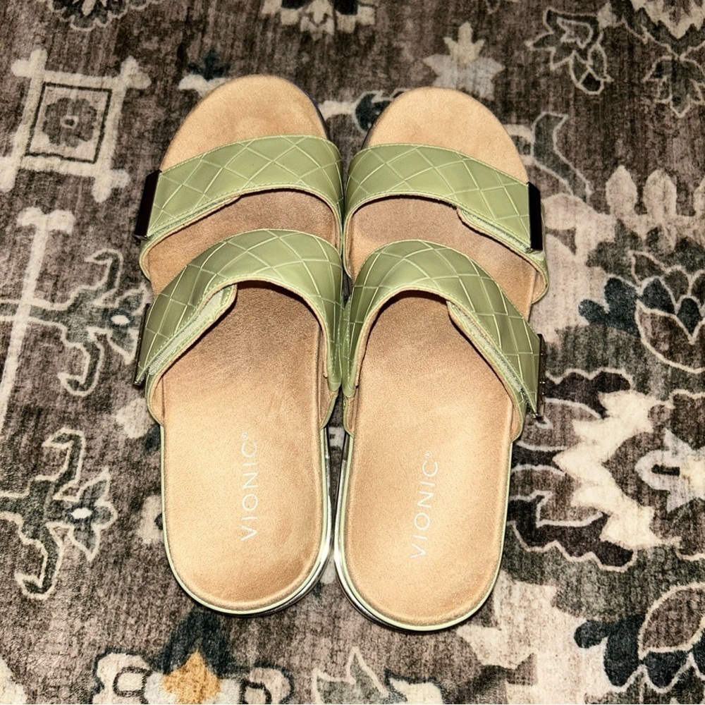 Womens Vionic Brandie Slide Platform Sandal Metallic Shine green Sz 11 - Picture 5 of 8